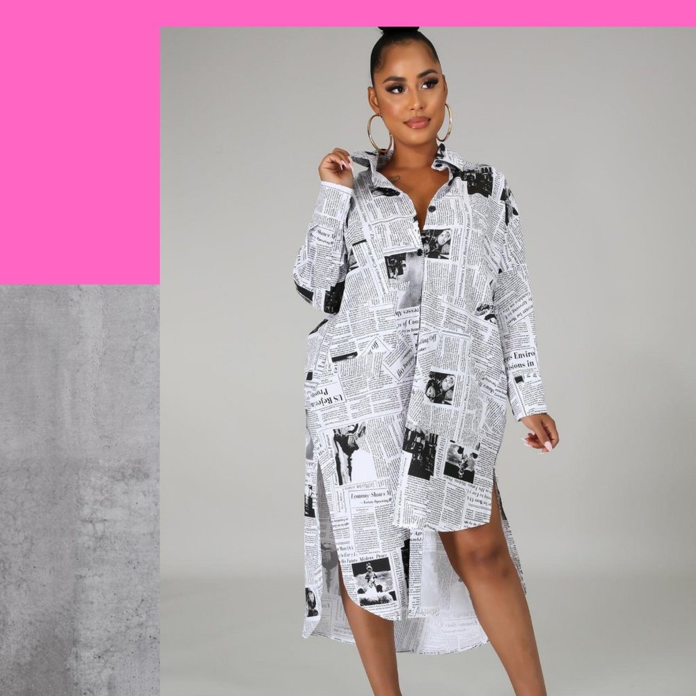 News Print Tunic Dress